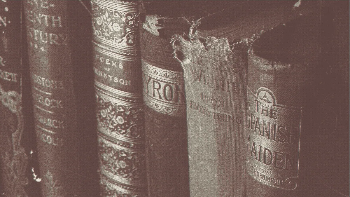 Old books on a library shelf